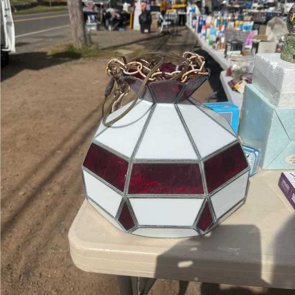 Stained Glass Pendant Light - Red and White